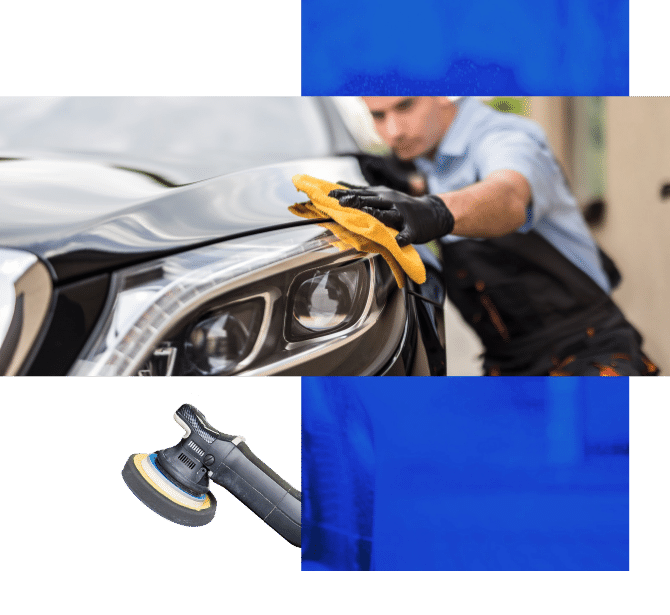 Image depicts a car detailing expert cleaning a car.