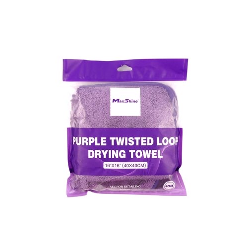 Maxshine 600GSM 16"x16" Purple Single Twisted Loop Drying Towel -3pcs/pack